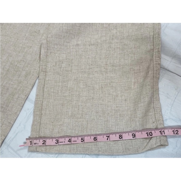 H&M Linen / Viscose Blend Straight Pants Tie Woman’s Size M Tan‎ Relaxed Coastal - Picture 12 of 16